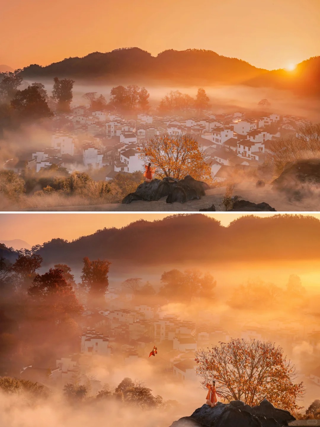 红衣入画！晨雾和徽派建筑就是秋日绝配组合_2_刘顺儿妞_江西婺源-来自52tours 我爱旅游网